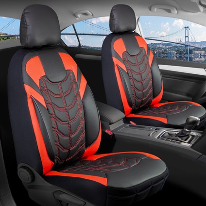 Audi A3 Serisi Uyumlu Full Deri Oto Koltuk Kılıfı Ön Arka Set Classy Model Kırmızı Siyah Sc