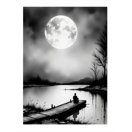 Ay Işığında Göl Art Mdf Tablo 35cm X50cm