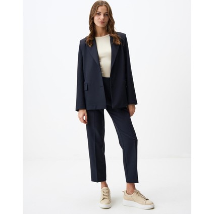 Lacivert Yüksek Bel Kısa Kumaş Pantolon