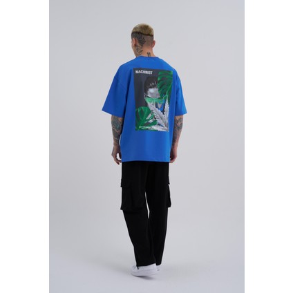 Erkek Reckless Leaves Baskılı Oversize Mavi Tişört fırsatları