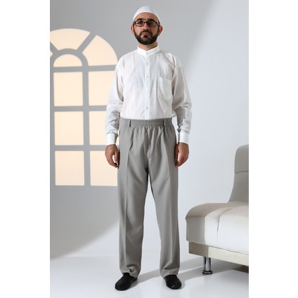 Erkek Rahat Kesim Beli Lastikli Cepli Hac ve Umre Kumaş Şalvar Pantolon - Toprak Rengi (Isr)