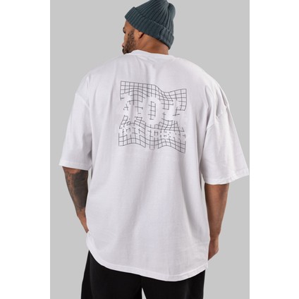 404 Not Found Arka Baskılı Beyaz Oversize T-Shirt Erkek Kadın Bisiklet Yaka