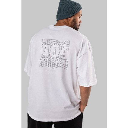 404 Not Found Arka Baskılı Beyaz Oversize T-Shirt Erkek Kadın Bisiklet Yaka modelleri