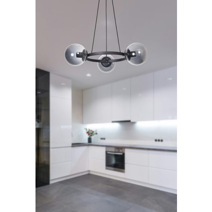 Şık Siyah Füme Camlı 3'lü Modern Avize, Salon ve Yatak Odası İçin Uygun