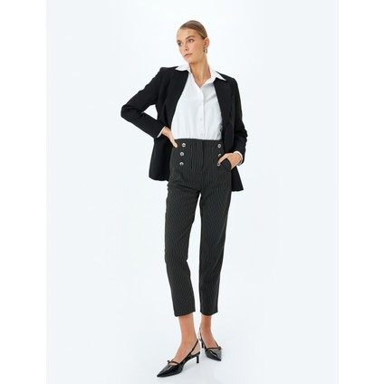 Yüksek Bel Çizgili Havuç Kesim Kumaş Pantolon fiyatları