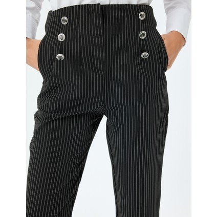 Yüksek Bel Çizgili Havuç Kesim Kumaş Pantolon indirimleri