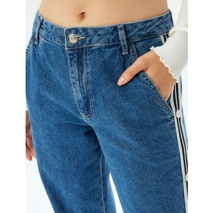 Düz Paça Kot Pantolon Şerit Detaylı Düğmeli Normal Bel Pamuklu - Longer Straight Jeans indirimleri