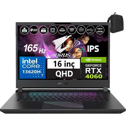 Aorus 15 Bkf Intel Core I7-13620H 96GB Ddr5 512GB SSD 8GB/RTX4060 140W Freedos 15.6" 165Hz Qhd IPS Taşınabilir Bilgisayar GB15ARSH3TR75W17+WEBLEGELSINÇANTA