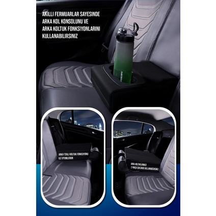 opel Corsa B Uyumlu Yarı Deri Oto Koltuk Kılıfı Ön-Arka Set Eyfel Series Füme modelleri