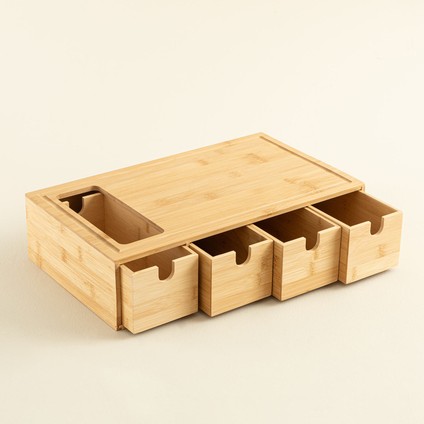 Ravva Saklama Kutulu Bambu Kesme Tahtası 43X25 cm Natural