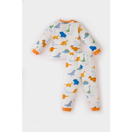 Erkek Bebek Pijama Takımı Dinazor Baskılı Uzun Kollu Üst Beli Lastikli Uzun Alt D7155A524WN fırsatları