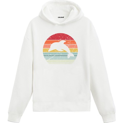 Retro Orca Silüet Baskılı Ünisex Kapşonlu Hoodie