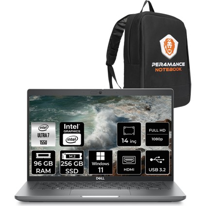 Latitude 5450 Intel Core Ultra 7 155U 96GB 256GB SSD 14'' Fhd W11P Taşınabilir Bilgisayar & Per4 Çanta N012L545014UP416