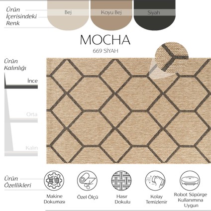 Mocha 669 Siyah Katlama Halı Kilim Mutfak Koridor Yolluk Jüt Hasır Görünüm Dokuma Makine Halı fiyatları