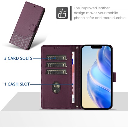 Xiaomi Redmi Için Not 14 5g Kılıf Baskılı Petek Rfıd Engelleme Deri Telefon Kılıfı Kayış-Koyu Mor (Yurt Dışından) modelleri