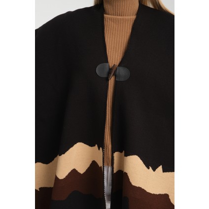 Wave Desenli Panço, Balıkçı Dikişli Düğme Detaylı Panço, Dış Giyim Panço,triko Örğü Şık Panço, Panço modelleri