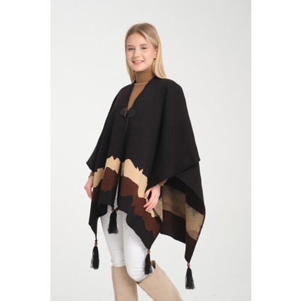 Wave Desenli Panço, Balıkçı Dikişli Düğme Detaylı Panço, Dış Giyim Panço,triko Örğü Şık Panço, Panço fırsatları