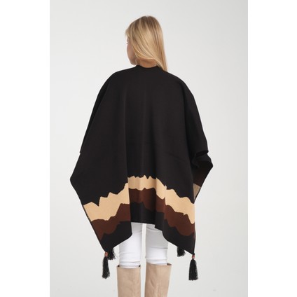 Wave Desenli Panço, Balıkçı Dikişli Düğme Detaylı Panço, Dış Giyim Panço,triko Örğü Şık Panço, Panço indirimleri