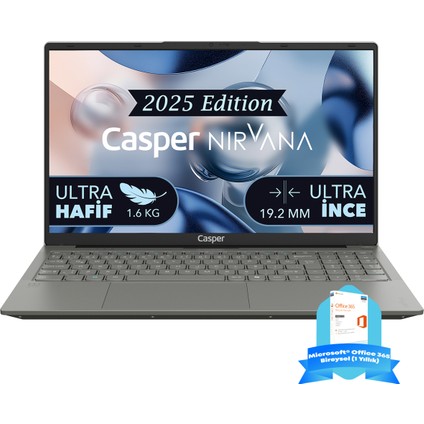 Nirvana X600.7430-BF00P-G-F-OFM365 Amd Ryzen 5-7430U 16GB Ram 1tb Nvme SSD 15,6 " Windows 11 Home Taşınabilir Bilgisayar + Microsoft® Office 365 Bireysel (1 Yıllık)