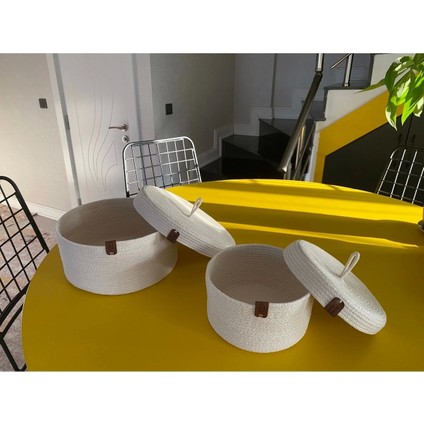 Krem Rengi Ikili Kapaklı Sepet Set, Pamuklu Sepet Set, Dekoratif Sepet Set, Hasır Sepet Set,pamuk Ip fiyatları