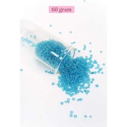Dökme Cam Kum Boncuk (11/0) 2 mm - 60 Gram - Şeffaf Koyu Camgöbeği - BNC061