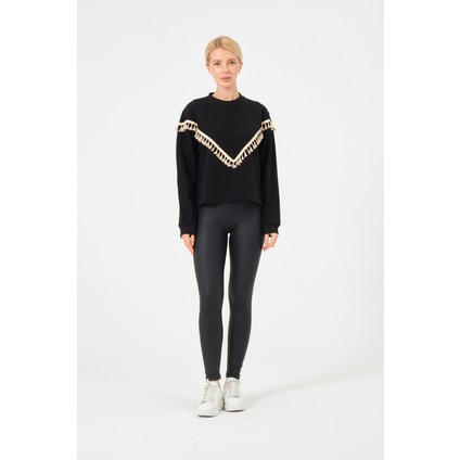 Kadın Püskül Detaylı Basic Yumuşak Dokulu Salaş Oversıze Sweatshirt Krem