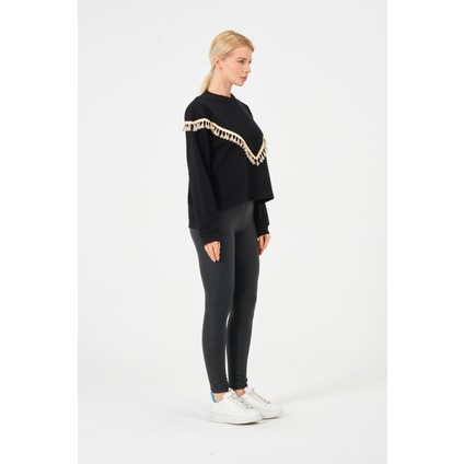 Kadın Püskül Detaylı Basic Yumuşak Dokulu Salaş Oversıze Sweatshirt Krem