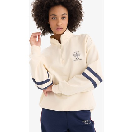 Defacto Fit Oversize Geniş Kalıp Yarım Fermuarlı Slogan Baskılı Sweatshirt Kumaşı Sporcu Sweatshırt D7132Ax25Sp