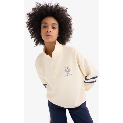 Defacto Fit Oversize Geniş Kalıp Yarım Fermuarlı Slogan Baskılı Sweatshirt Kumaşı Sporcu Sweatshırt D7132Ax25Sp