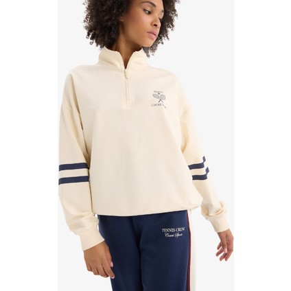 Defacto Fit Oversize Geniş Kalıp Yarım Fermuarlı Slogan Baskılı Sweatshirt Kumaşı Sporcu Sweatshırt D7132Ax25Sp