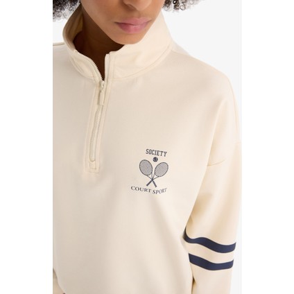 Defacto Fit Oversize Geniş Kalıp Yarım Fermuarlı Slogan Baskılı Sweatshirt Kumaşı Sporcu Sweatshırt D7132Ax25Sp