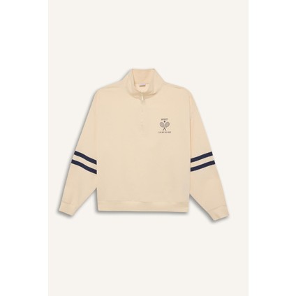 Defacto Fit Oversize Geniş Kalıp Yarım Fermuarlı Slogan Baskılı Sweatshirt Kumaşı Sporcu Sweatshırt D7132Ax25Sp
