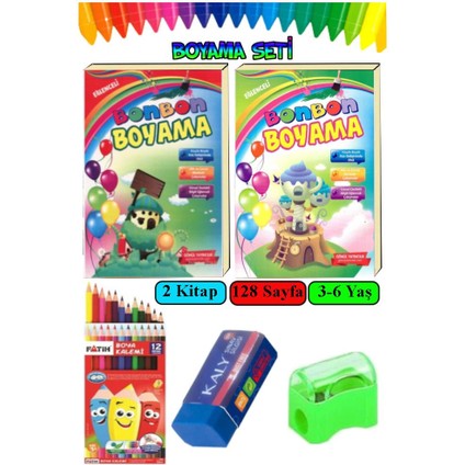 Boyama Kitabı Kalın 1 Paket 3-6 Yaşa Uygun Boyama Kitabı 128 Sayfa Çek Kopar Boya Kuruboya Silgi Kalemtıraş Okul Öncesi