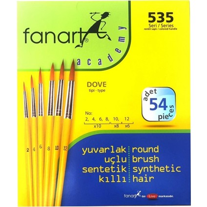 Academy Seri 535C Sentetik Kıl Yuvarlak Fırça Seti NO:2-4-6-8-1012 54 Lü (7535C.S2)