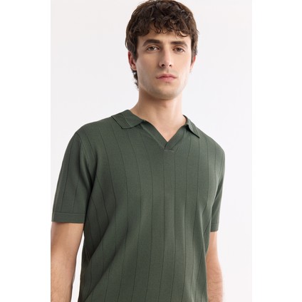 Erkek Haki Düğmesiz Polo Yaka Boyuna Ajur Desenli Rayon Triko T-shirt A51Y5015 fiyatları