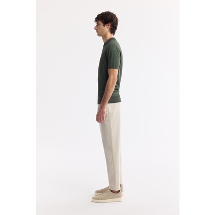 Erkek Haki Düğmesiz Polo Yaka Boyuna Ajur Desenli Rayon Triko T-shirt A51Y5015 modelleri