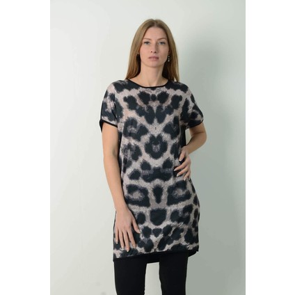 Büyük Beden Önü Saten Leopar Tunik FR887