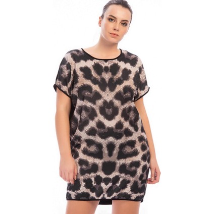 Büyük Beden Önü Saten Leopar Tunik FR887 indirimleri