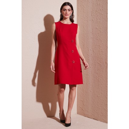 Standart Fit Kemerli Bisiklet Yaka Mini Elbise Kadın Elbise 611EL1964