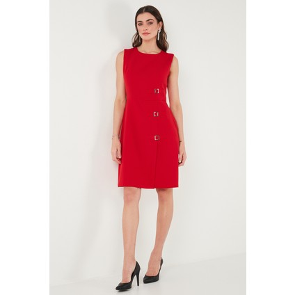 Standart Fit Kemerli Bisiklet Yaka Mini Elbise Kadın Elbise 611EL1964 fiyatları
