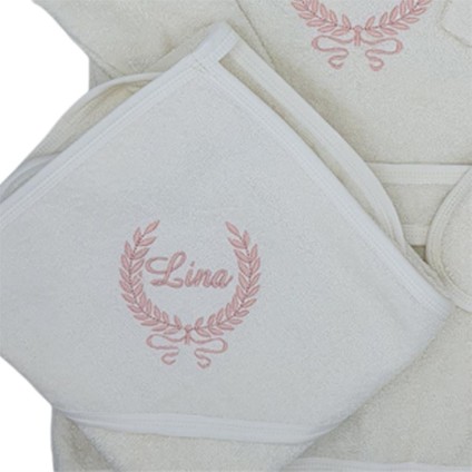 Kişiye Özel Bornoz Set Pudra Işlemeli 0-3 Yaş fiyatları