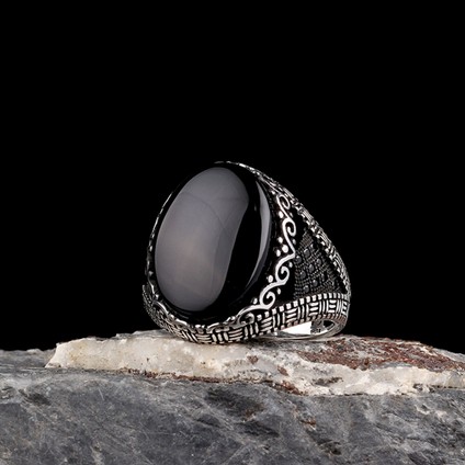 925 Ayar Gümüş Onix Taşlı Oval Model Erkek Yüzük fiyatları