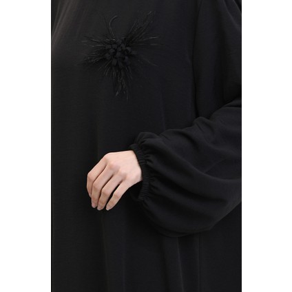 Broş Detaylı Elbise 0017-01 Siyah fırsatları