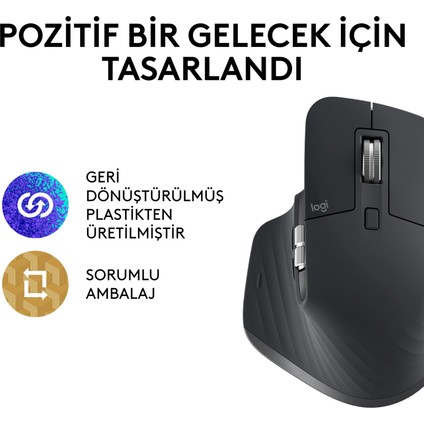 MX Master 3S Performans 8000 DPI Optik Sensörlü Sessiz Kablosuz Mouse - Siyah indirimleri