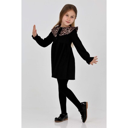 Kız Çocuk Yaka Desenli Bürümcük Elbise 12190