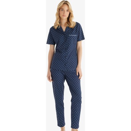 Kadın Kısa Kol Önden Düğmeli Lacivert Pijama Takımı C9T3N8O15