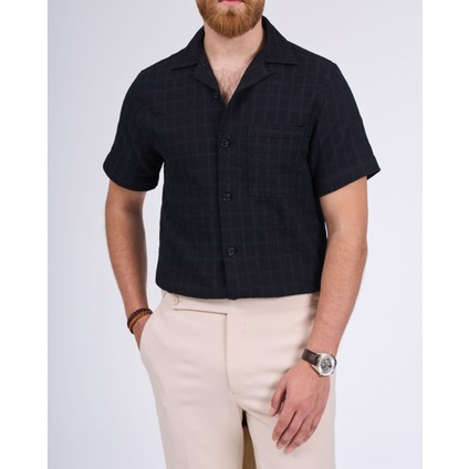 Italyan Stil Slim Fit Örme Dokulu Kısa Kollu Erkek Gömlek Siyah T13627