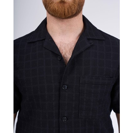 Italyan Stil Slim Fit Örme Dokulu Kısa Kollu Erkek Gömlek Siyah T13627 fiyatları