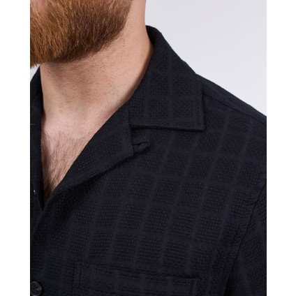 Italyan Stil Slim Fit Örme Dokulu Kısa Kollu Erkek Gömlek Siyah T13627 indirimleri