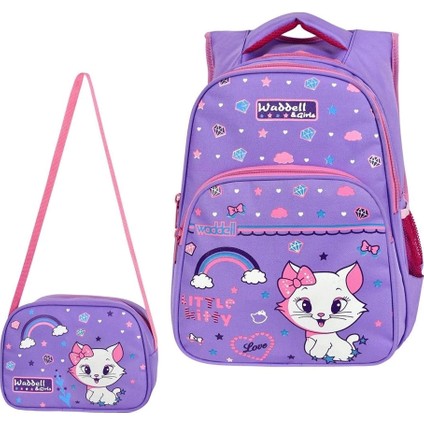 Waddell Lisanslı Little Kitty Baskılı Ilkokul Sırt Çantası & Beslenme Çantası
